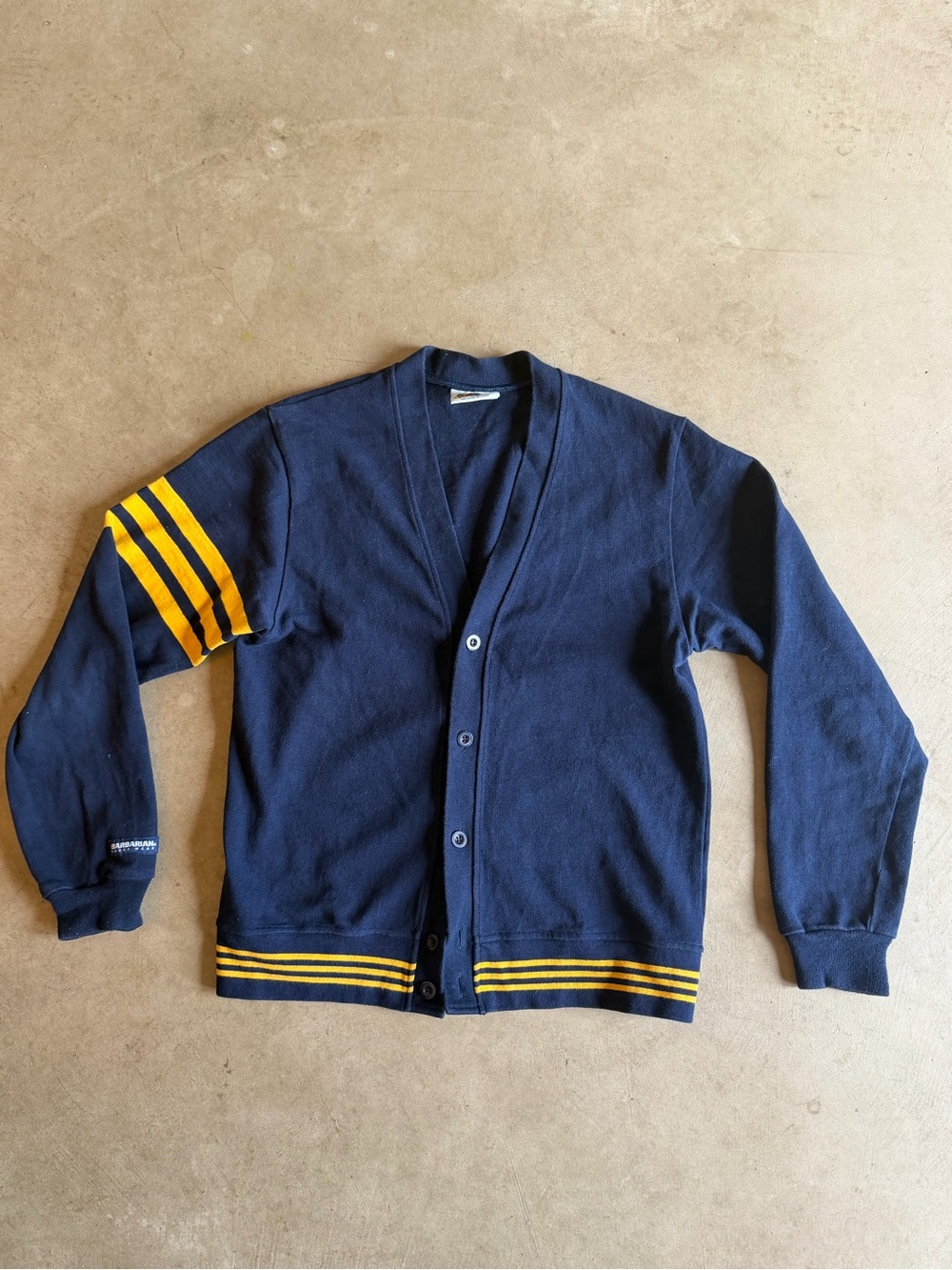 Barbarian Rugby Wear Men's Navy Cardigan Sweater with Bold Yellow Stripes M